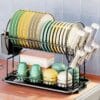 MEQATS 2 Tier Dish Drainer Rack Black – Kitchen Countertop Drying Organizer with Utensil Holder, Cup Stand, Removable Drip Tray, Stainless Steel & Plastic, Large Capacity, Lightweight for Modern Kitchens