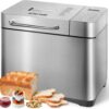 KITCANIS Stainless Steel Bread Maker Machine, 19‑in‑1 – 2.2 LB Loaf Capacity, Automatic Dispenser, LCD Touchscreen, Gluten‑Free, Whole Wheat, Dough Kneader, Cake, Jam & Yogurt Maker, Ceramic Non‑Stick Pan, Quiet Operation