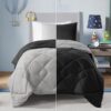 Comfort Spaces Reversible Duvet Set Twin/Twin XL – Modern Geometric Cloud Quilted Design, All‑Season Down Alternative Bedding, Black & Grey with decorative pillowcase, Soft Microfibre for Bedroom – 66 x 90 inches