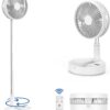 Primevolve Rechargeable Standing Fan – Portable Oscillating 4-Speed USB Fan with Remote Control, Foldable Desk & Floor Fan for Bedroom, Office, Camping, Fishing, Travel, Quiet Cooling, White 7.7″