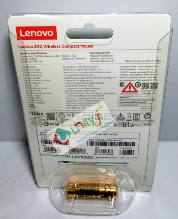 Unityj Uk Computers Lenovo 300 Wireless Compact Mouse (Arctic Grey) With Battery 1 2180