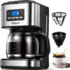 Yabano Filter Coffee Maker Machine Programmable 1.5L Drip Coffee Machine – 12 Cup Glass Carafe, Timer, 40min Keep Warm, Anti-Drip System, Reusable Filter, 900W Fast Brewing Technology – Ideal for Home Kitchen, Office & Family Coffee Lovers