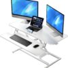 ERGOMAKER Height Adjustable Standing Desk Converter 101 cm – Wide 40″ Sit‑to‑Stand Riser with Dual Monitor Platform, Keyboard Tray, Gas Spring Lift, Cable Management, White for Home Office & Workspace