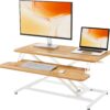 ERGOMAKER Standing Desk Converter Height Adjustable 80cm – 32″ Sit-to-Stand Desktop Riser with Spacious Work Surface, Removable Keyboard Tray, Gas Spring Lift, for Home Office, Laptop & Monitor Setup – Light Rustic Brown