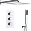 SaniteModar Concealed Shower Set Thermostatic – Chrome Wall Mounted Shower Kit with 30×30cm Stainless Steel Rainfall Head, Brass Thermostatic Mixer Valve, Handheld Shower, Modern Bathroom Built-in Design, Easy Installation